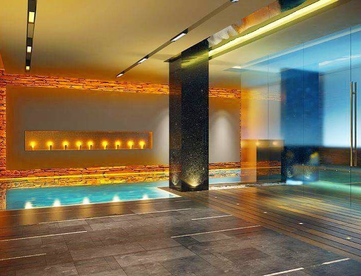 Spa-goers can decompress in the calmly lit indoor whirlpo...